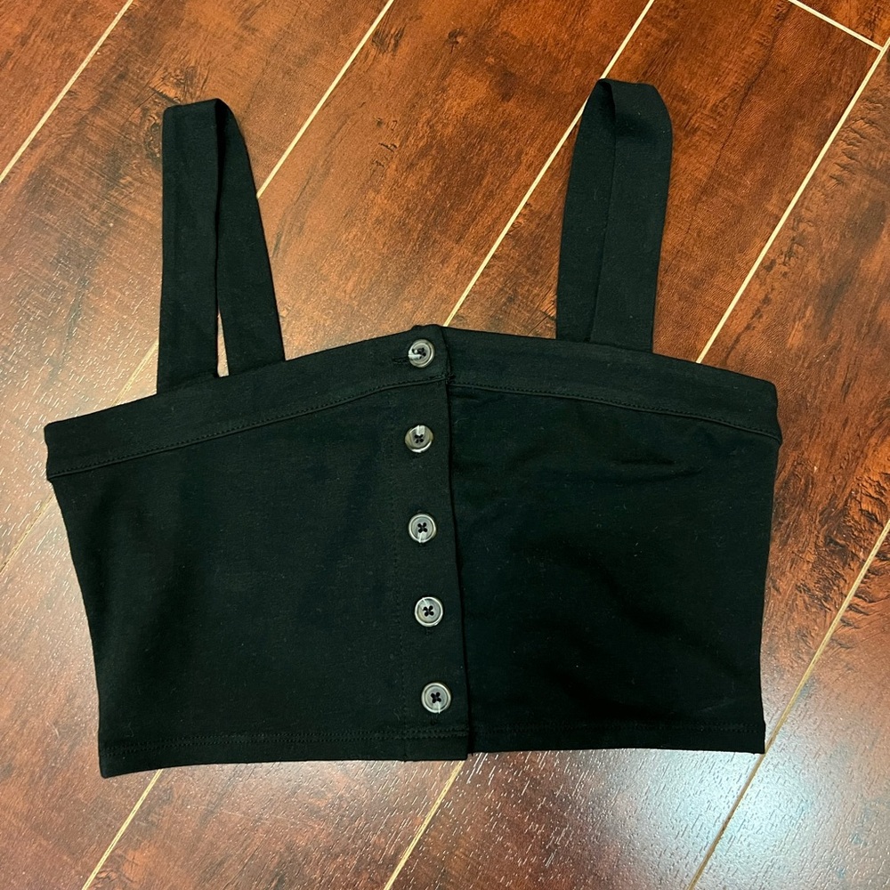 4/$20 Forever 21 Black Button-Up Crop Top Size S